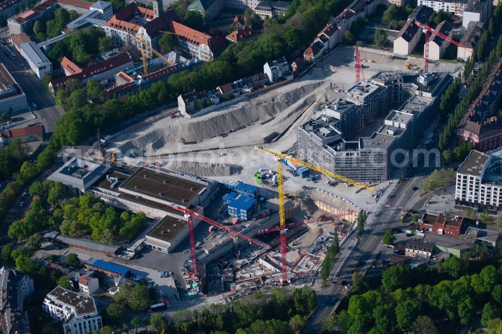 München from above - Construction site to build a new multi-family residential complex Am Nockherberg - Regerstrasse - Poppelstrasse in the district Au-Haidhausen in Munich in the state Bavaria, Germany