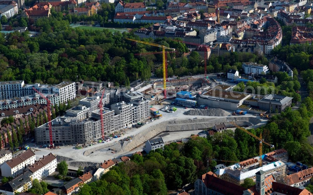 München from above - Construction site to build a new multi-family residential complex Am Nockherberg - Regerstrasse - Poppelstrasse in the district Au-Haidhausen in Munich in the state Bavaria, Germany