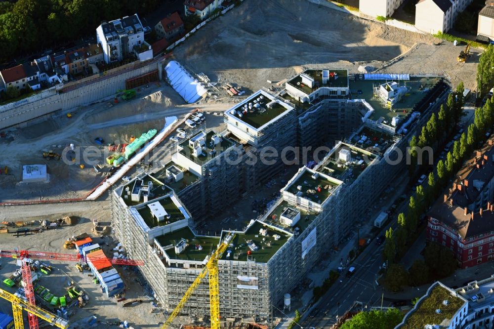 München from the bird's eye view: Construction site to build a new multi-family residential complex Am Nockherberg - Regerstrasse - Poppelstrasse in the district Au-Haidhausen in Munich in the state Bavaria, Germany