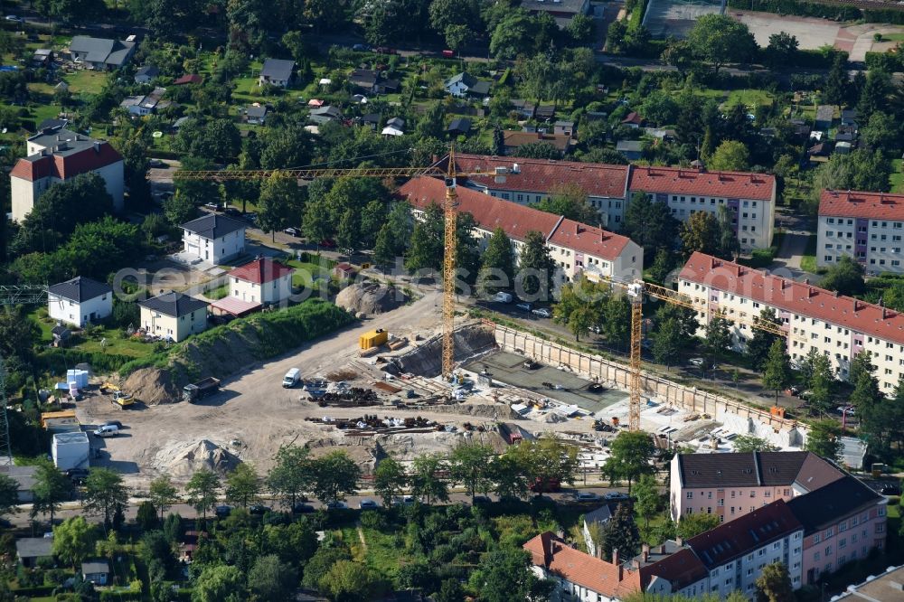 Berlin from above - Construction site to build a new multi-family residential complex Odinstrasse - Rienzistrasse in the district Lichtenberg in Berlin, Germany