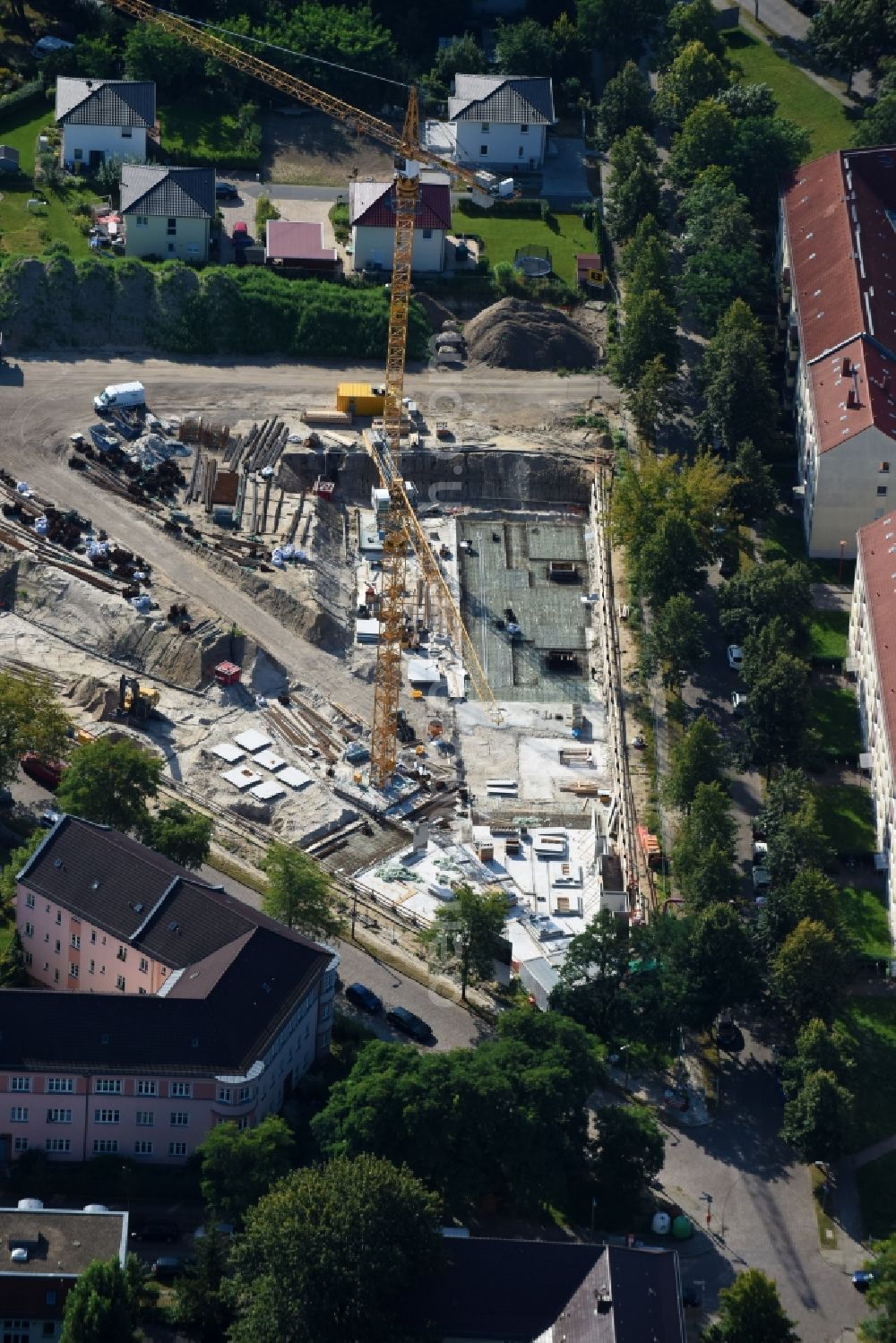 Aerial photograph Berlin - Construction site to build a new multi-family residential complex Odinstrasse - Rienzistrasse in the district Lichtenberg in Berlin, Germany