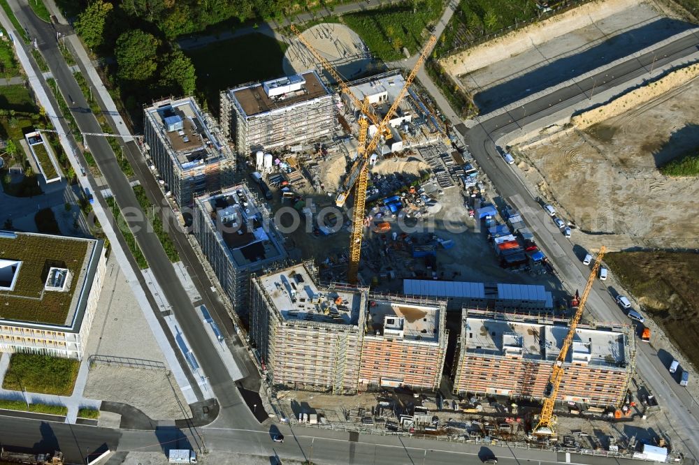 Aerial image München - Construction site to build a new multi-family residential complex in the district Aubing-Lochhausen-Langwied in Munich in the state Bavaria, Germany