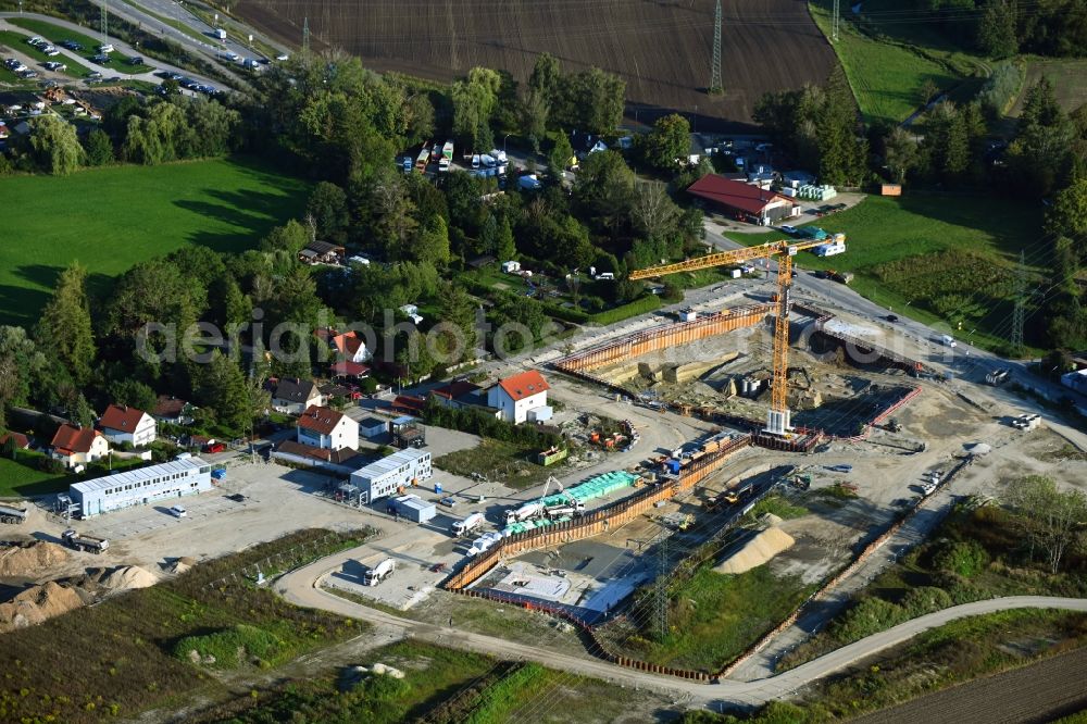 Aerial image München - Construction site to build a new multi-family residential complex in the district Aubing-Lochhausen in Munich in the state Bavaria, Germany