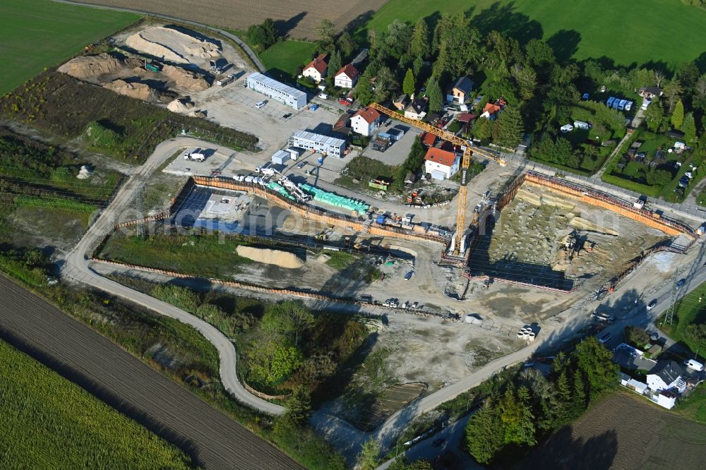 Aerial image München - Construction site to build a new multi-family residential complex in the district Aubing-Lochhausen in Munich in the state Bavaria, Germany