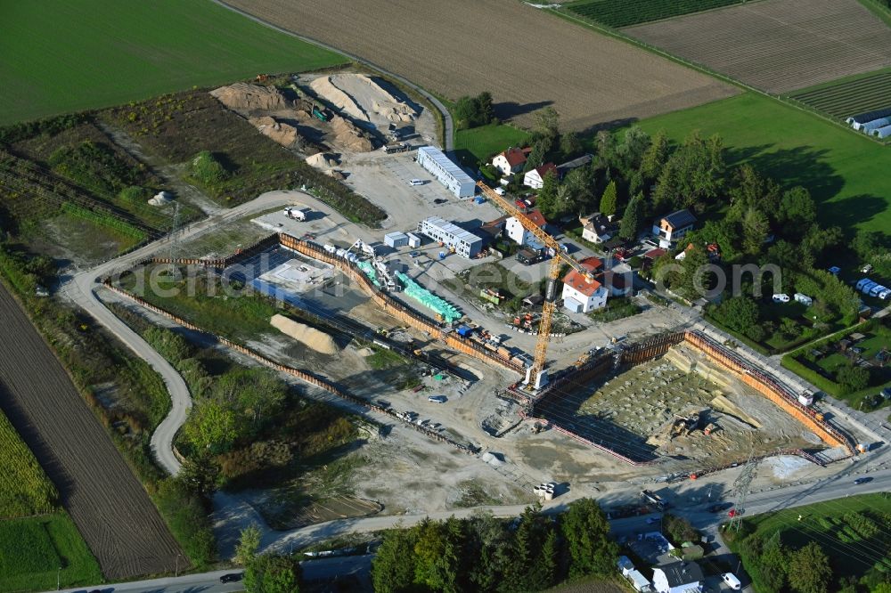 Aerial photograph München - Construction site to build a new multi-family residential complex in the district Aubing-Lochhausen in Munich in the state Bavaria, Germany