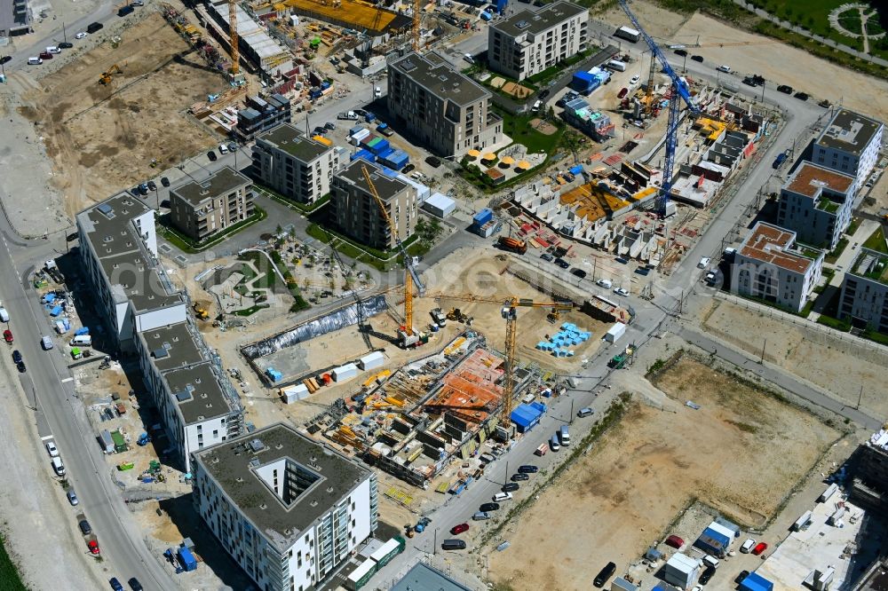 Aerial image München - Construction site to build a new multi-family residential complex in the district Aubing in Munich in the state Bavaria, Germany