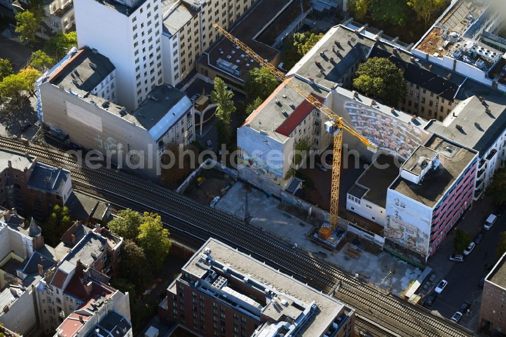 Aerial image Berlin - Construction site to build a new multi-family residential complex of AOC Immobilien AG on Uhlandstrasse in the district Charlottenburg-Wilmersdorf in Berlin, Germany