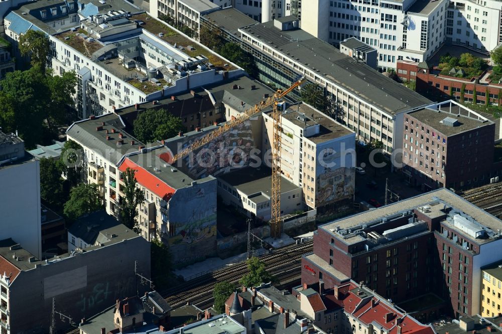 Berlin from above - Construction site to build a new multi-family residential complex of AOC Immobilien AG on Uhlandstrasse in the district Charlottenburg-Wilmersdorf in Berlin, Germany