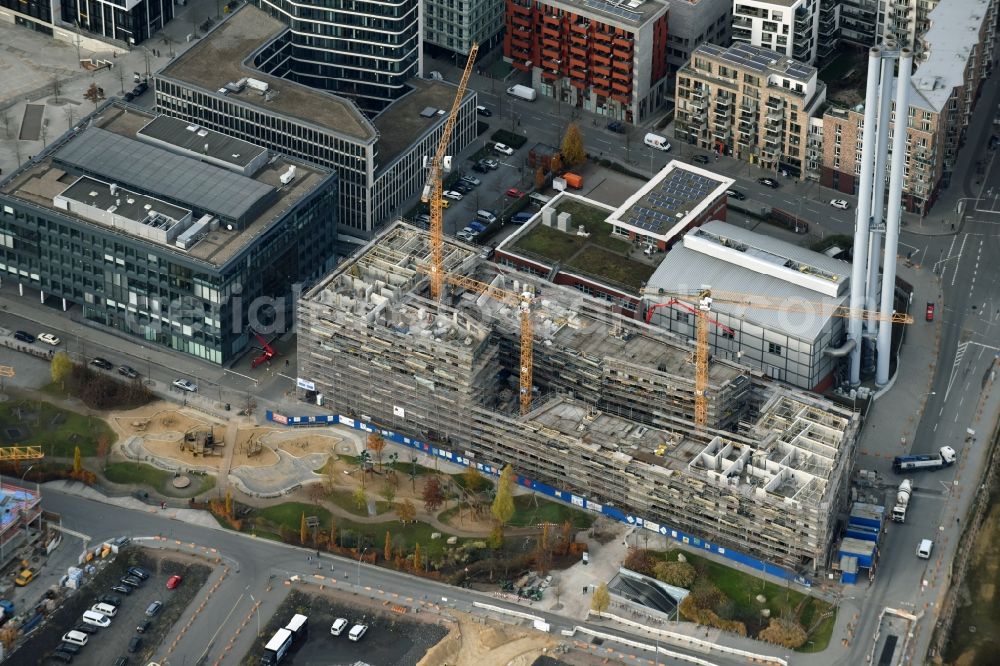 Hamburg from above - Construction site to build a new multi-family residential complex Am Grasbrookpark - San-Francisco-Strasse in the district Hafencity in Hamburg