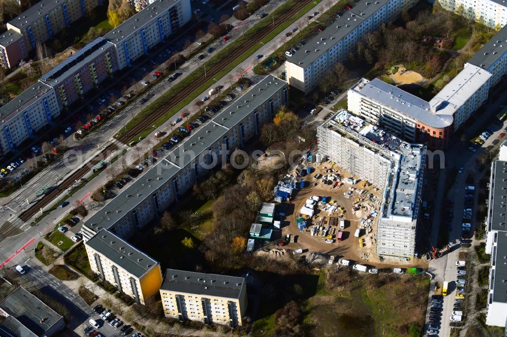 Aerial image Berlin - Construction site to build a new multi-family residential complex Martin-Riesenburger-Strasse in the district Hellersdorf in Berlin, Germany