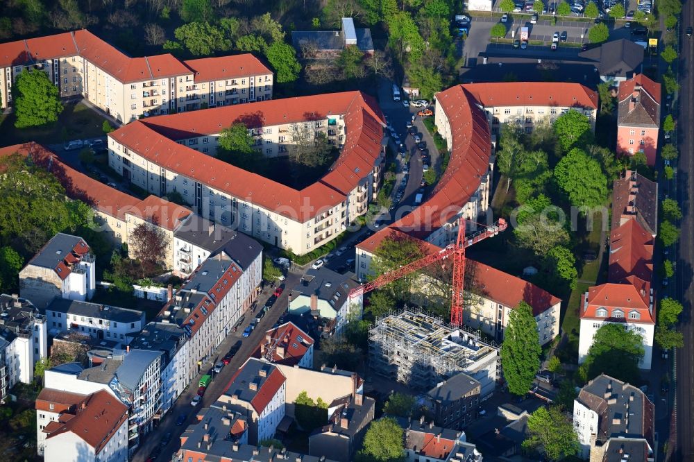 Aerial image Berlin - Construction site to build a new multi-family residential complex on Weinbergstrasse in the district Koepenick in Berlin, Germany