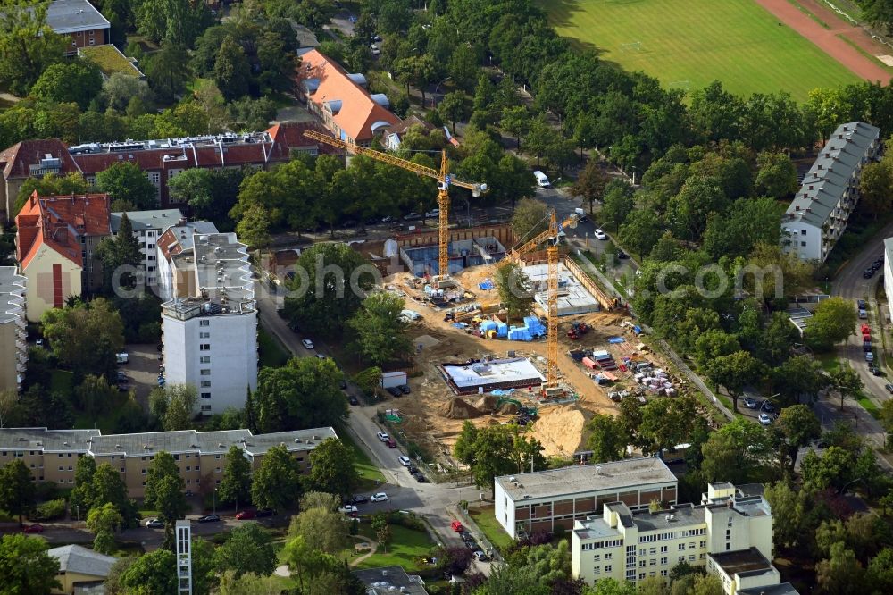 Berlin from the bird's eye view: Construction site to build a new multi-family residential complex Malteserstrasse - Emmichstrasse - Murdastrasse in the district Lankwitz in Berlin, Germany