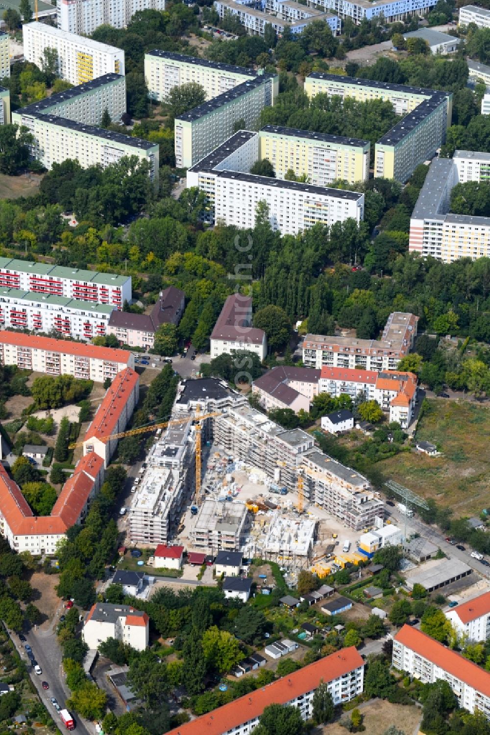 Aerial photograph Berlin - Construction site to build a new multi-family residential complex Odinstrasse - Rienzistrasse in the district Lichtenberg in Berlin, Germany