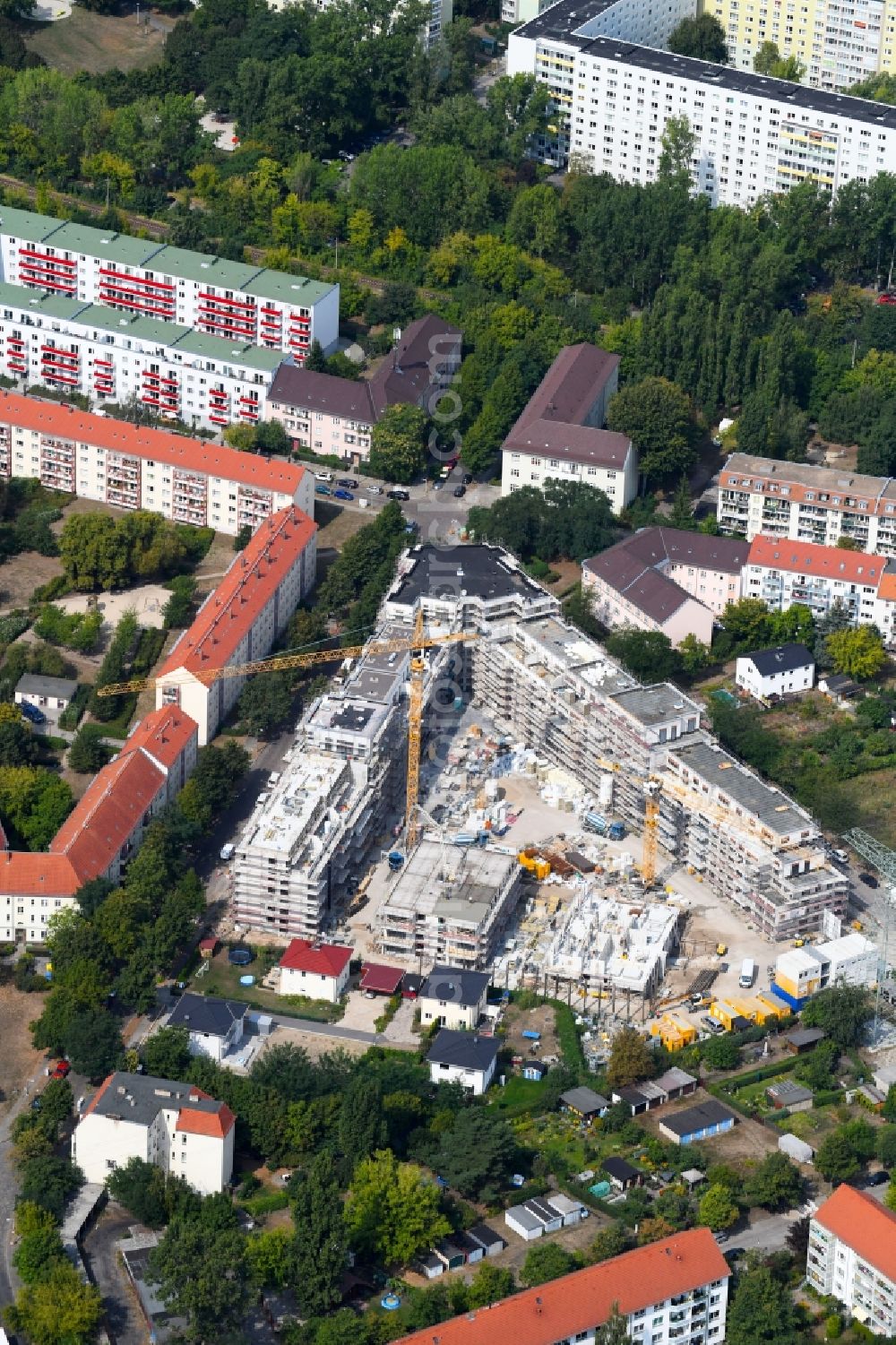 Berlin from above - Construction site to build a new multi-family residential complex Odinstrasse - Rienzistrasse in the district Lichtenberg in Berlin, Germany