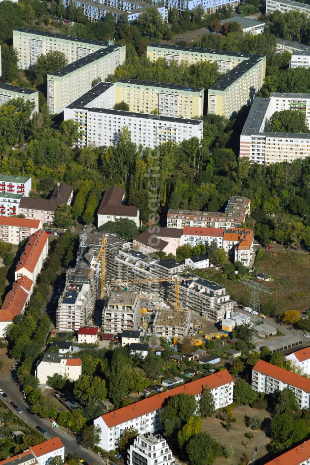 Aerial photograph Berlin - Construction site to build a new multi-family residential complex Odinstrasse - Rienzistrasse in the district Lichtenberg in Berlin, Germany