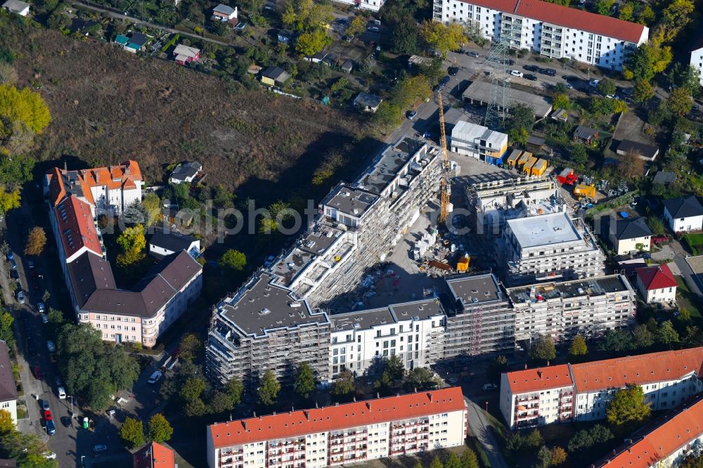 Berlin from above - Construction site to build a new multi-family residential complex Odinstrasse - Rienzistrasse in the district Lichtenberg in Berlin, Germany