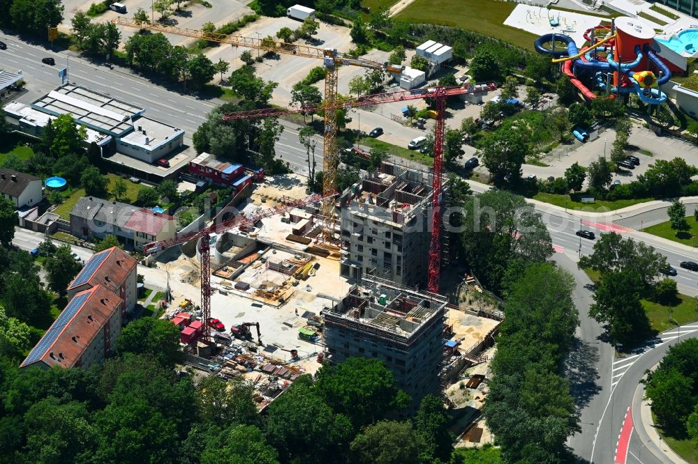 Ingolstadt from above - Construction site to build a new multi-family residential complex on Stargarder Strasse - Suedliche Ringstrasse in the district Monikaviertel in Ingolstadt in the state Bavaria, Germany