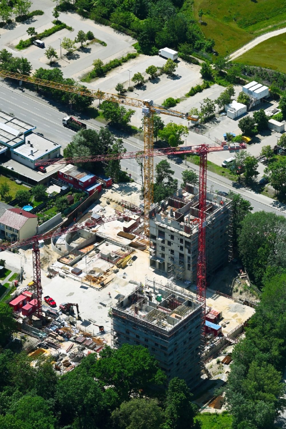 Aerial image Ingolstadt - Construction site to build a new multi-family residential complex on Stargarder Strasse - Suedliche Ringstrasse in the district Monikaviertel in Ingolstadt in the state Bavaria, Germany