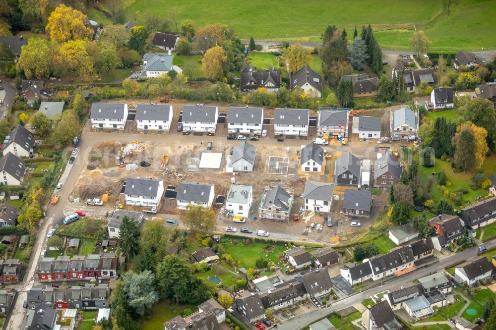 Velbert from the bird's eye view: Construction site to build a new multi-family residential complex on the former Jahn-Sportplatz in the district Neviges in Velbert in the state North Rhine-Westphalia