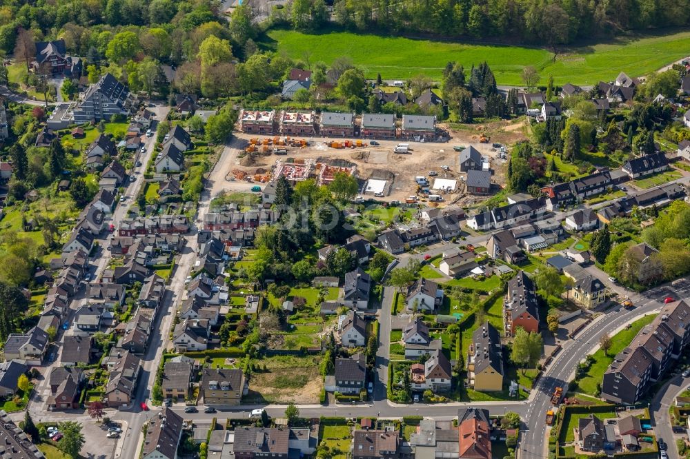 Velbert from above - Construction site to build a new multi-family residential complex on the former Jahn-Sportplatz in the district Neviges in Velbert in the state North Rhine-Westphalia