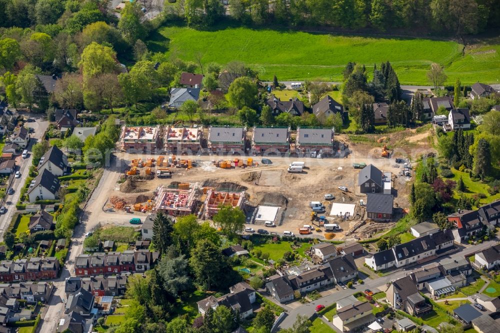 Velbert from the bird's eye view: Construction site to build a new multi-family residential complex on the former Jahn-Sportplatz in the district Neviges in Velbert in the state North Rhine-Westphalia