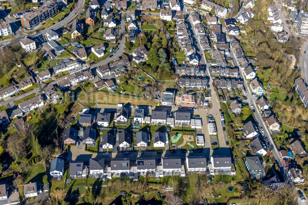 Velbert from above - Construction site to build a new multi-family residential complex on the former Jahn-Sportplatz in the district Neviges in Velbert in the state North Rhine-Westphalia