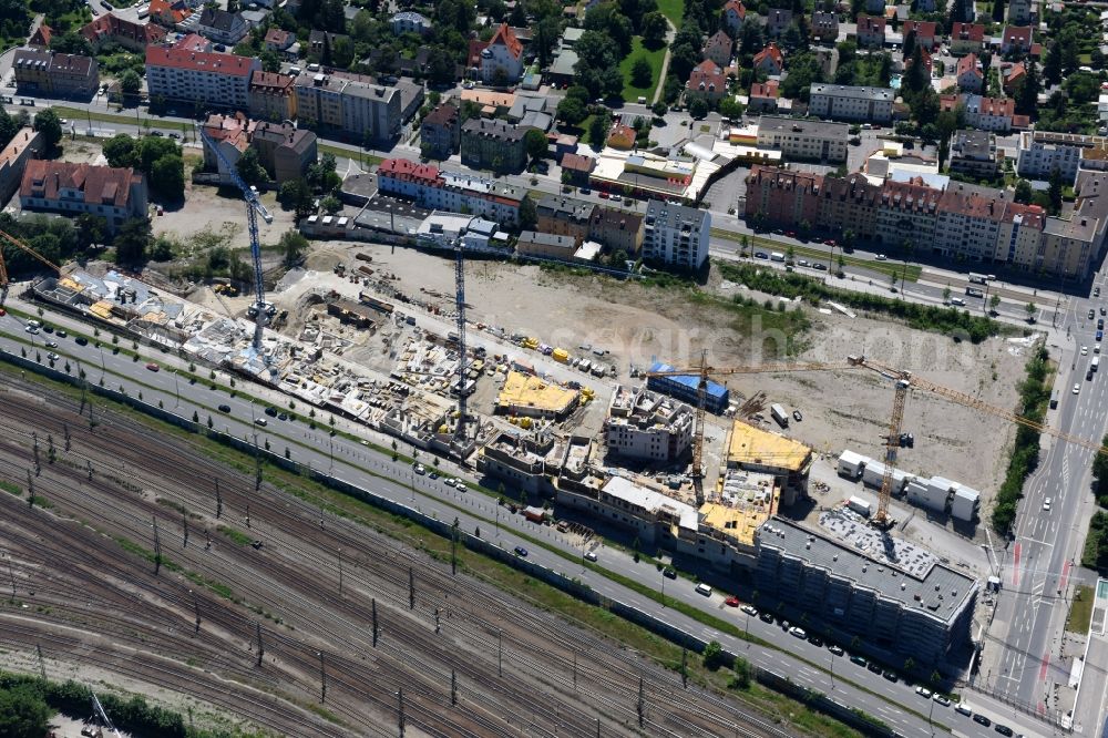 Aerial photograph München - Construction site to build a new multi-family residential complex Kafler Strasse - Landsberger Strasse - Offenbachstrasse in the district Pasing-Obermenzing in Munich in the state Bavaria, Germany