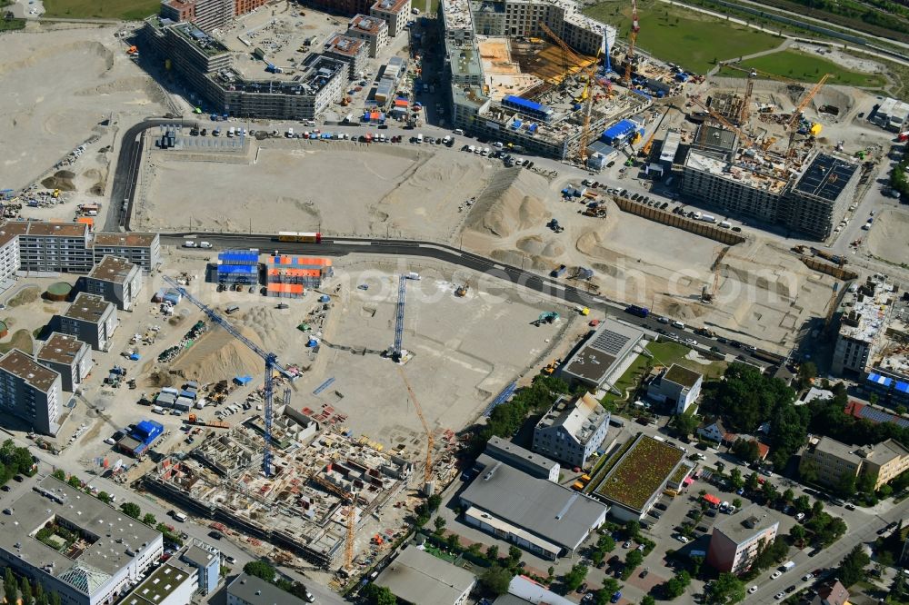 München from above - Construction site to build a new multi-family residential complex on Peter-Anders-Strasse in the district Pasing-Obermenzing in Munich in the state Bavaria, Germany