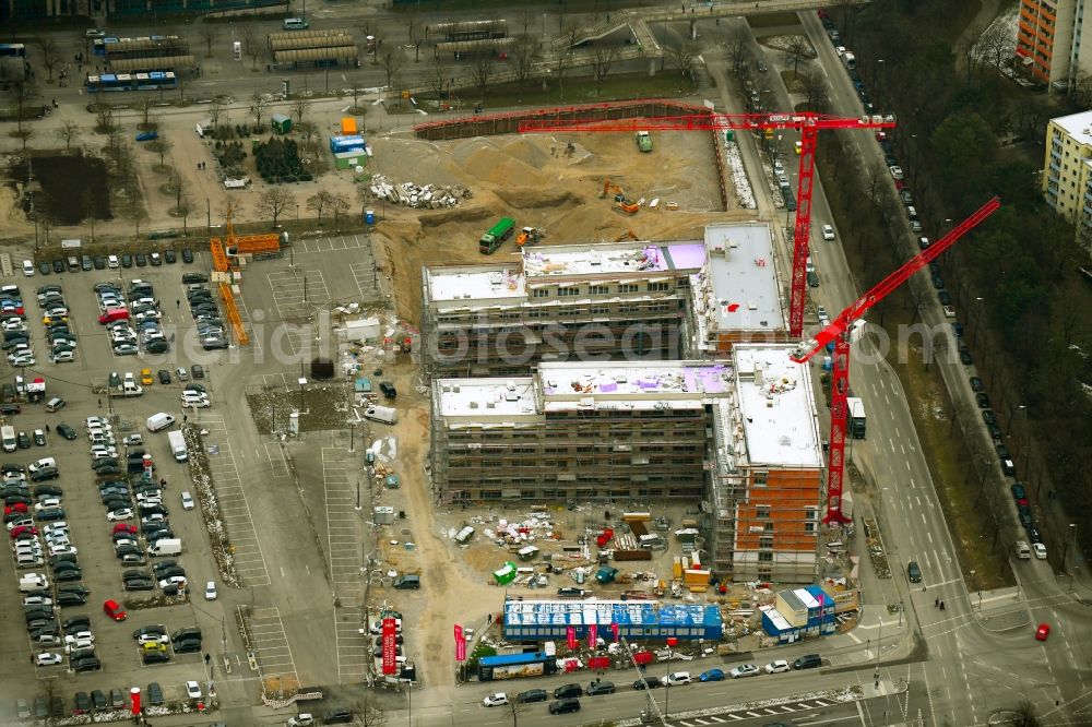 Aerial photograph München - Construction site to build a new multi-family residential complex Von-Knoeringen-Strasse corner Fritz-Erler-Strasse in the district Ramersdorf-Perlach in Munich in the state Bavaria, Germany