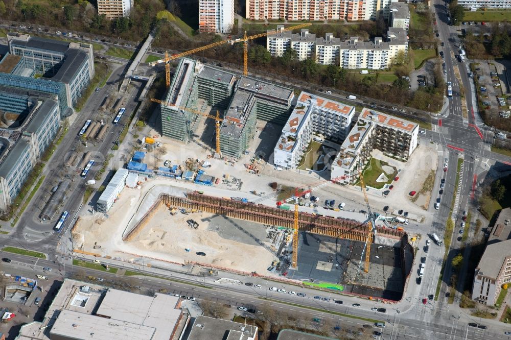 Aerial photograph München - Construction site to build a new multi-family residential complex Von-Knoeringen-Strasse corner Fritz-Erler-Strasse in the district Ramersdorf-Perlach in Munich in the state Bavaria, Germany