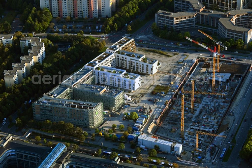 München from above - Construction site to build a new multi-family residential complex Von-Knoeringen-Strasse corner Fritz-Erler-Strasse in the district Ramersdorf-Perlach in Munich in the state Bavaria, Germany