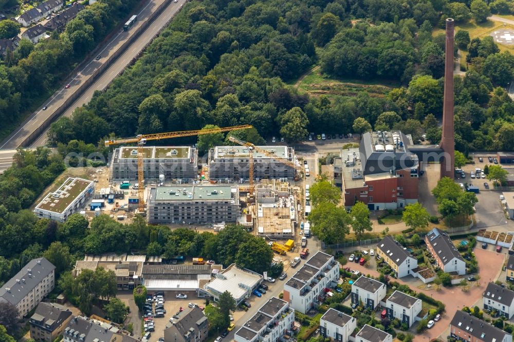 Aerial photograph Essen - Construction site to build a new multi-family residential complex along the Wittekindstrasse corner Walpurgisstrasse in the district Ruettenscheid in Essen in the state North Rhine-Westphalia, Germany