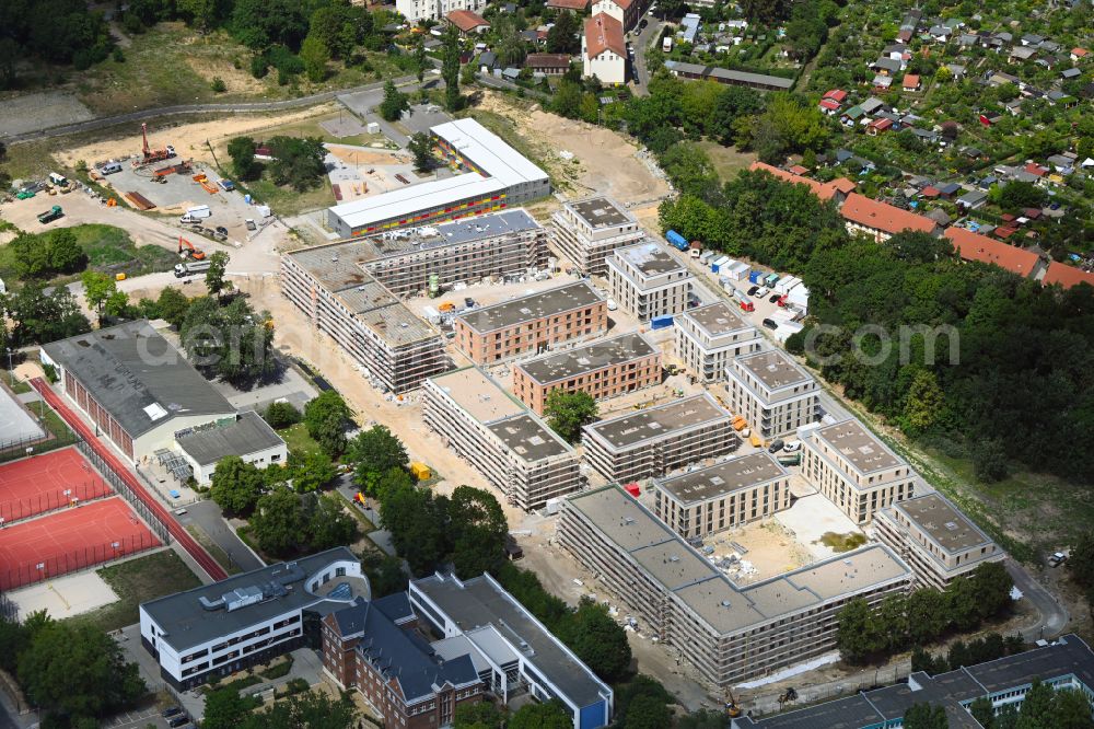 Potsdam from the bird's eye view: Construction site to build a new multi-family residential complex on street Johann-Jacob-Baeyer-Strasse in the district Teltower Vorstadt in Potsdam in the state Brandenburg, Germany