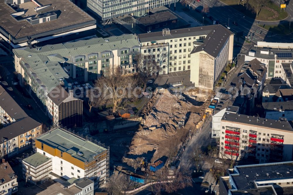 Aerial image Essen - Construction site to build a new multi-family residential complex consisting of Mikro-Wohnungen on Jaegerstrasse in the district Westviertel in Essen in the state North Rhine-Westphalia, Germany