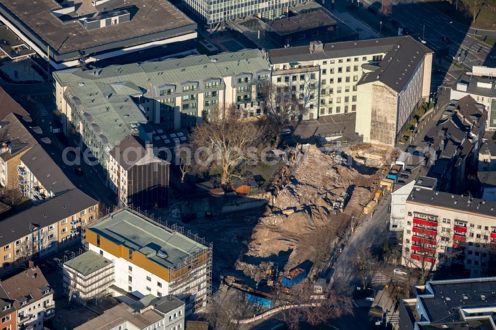 Aerial photograph Essen - Construction site to build a new multi-family residential complex consisting of Mikro-Wohnungen on Jaegerstrasse in the district Westviertel in Essen in the state North Rhine-Westphalia, Germany