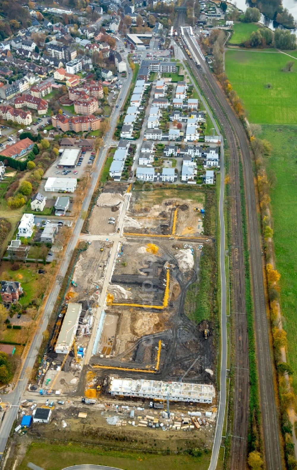 Aerial photograph Bochum - Construction site to build a new multi-family residential complex at the Dr.-C.-Otto-Strasse in Bochum in the state North Rhine-Westphalia