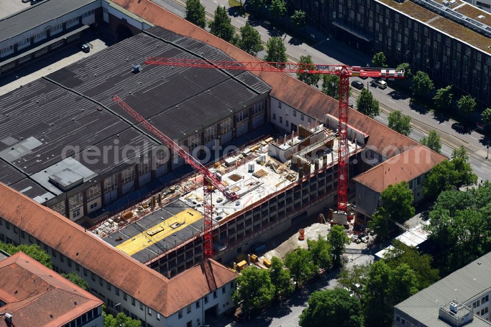 Aerial photograph München - Construction site to build a new multi-family residential complex of PANDION AG on Deroystrasse corner Arnulfstrasse in the district Maxvorstadt in Munich in the state Bavaria, Germany