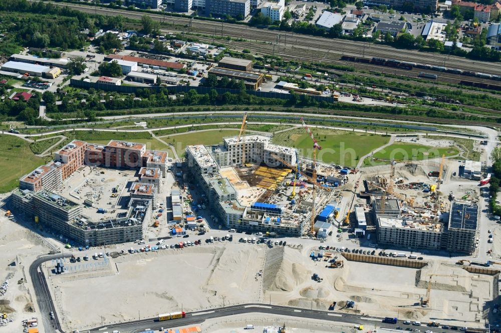 Aerial photograph München - Construction site to build a new multi-family residential complex PANDiON PENTA on Hermine-Von-Parish-Strasse in Munich in the state Bavaria, Germany