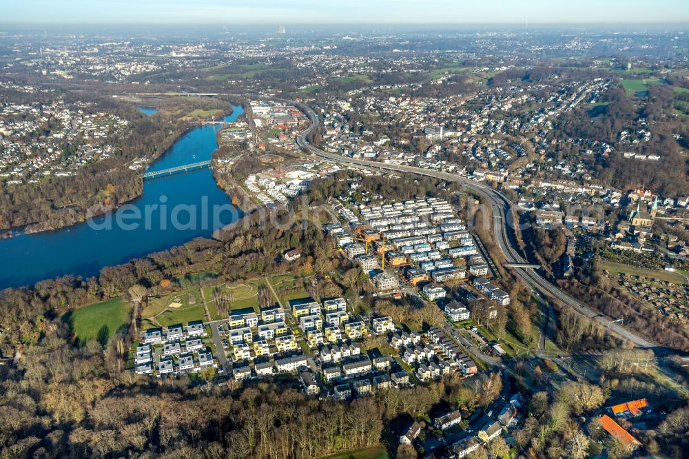 Essen from the bird's eye view: Construction site to build a new multi-family residential complex ParkBlick of Allbau GmbH on Dilldorfer Allee in Essen in the state North Rhine-Westphalia, Germany