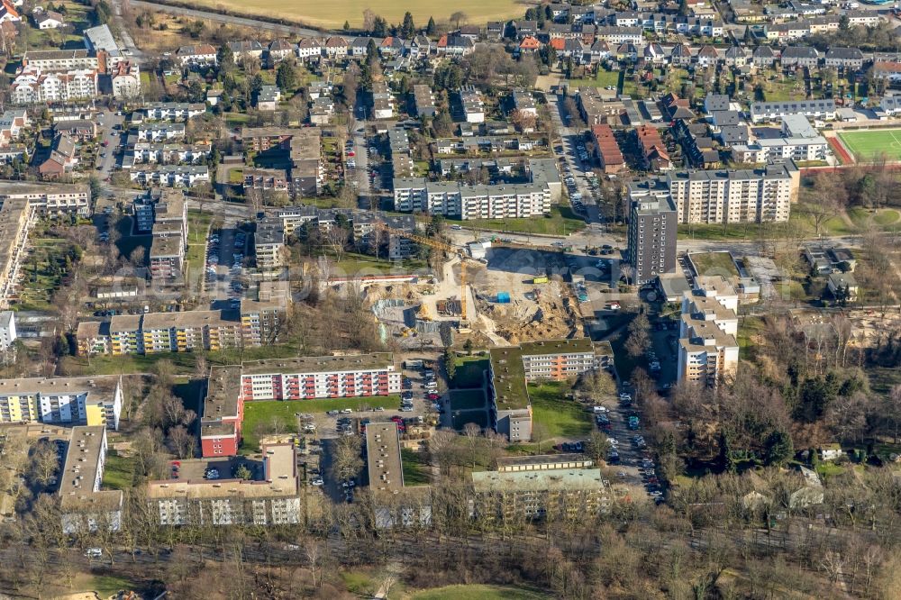 Unna from the bird's eye view: Construction site to build a new multi-family residential complex Parkquartier Koenigsborn on Potsdamer Strasse in the district Koenigsborn in Unna in the state North Rhine-Westphalia, Germany