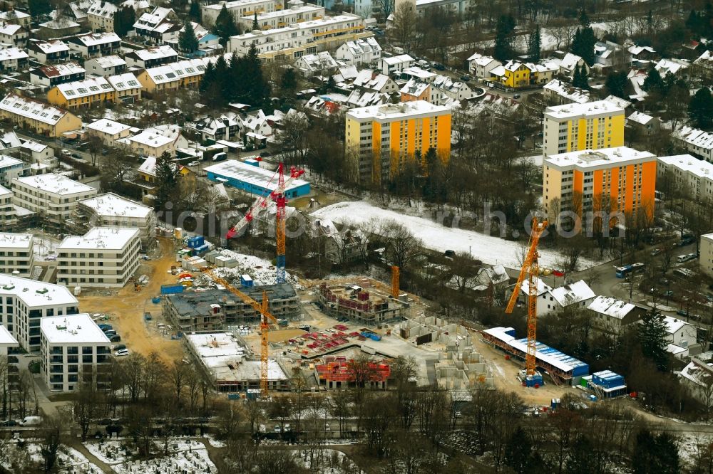 Aerial image München - Construction site to build a new multi-family residential complex a??ParkStylea?? in the district Aubing-Lochhausen-Langwied in Munich in the state Bavaria, Germany