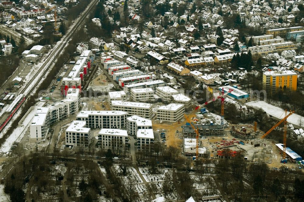 Aerial photograph München - Construction site to build a new multi-family residential complex a??ParkStylea?? in the district Aubing-Lochhausen-Langwied in Munich in the state Bavaria, Germany