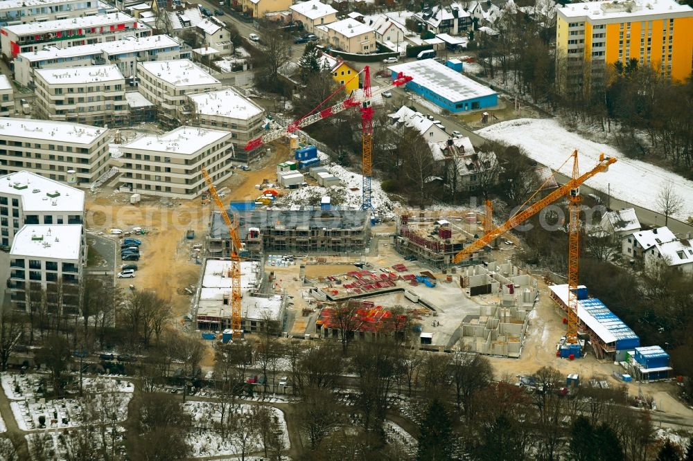 München from the bird's eye view: Construction site to build a new multi-family residential complex a??ParkStylea?? in the district Aubing-Lochhausen-Langwied in Munich in the state Bavaria, Germany