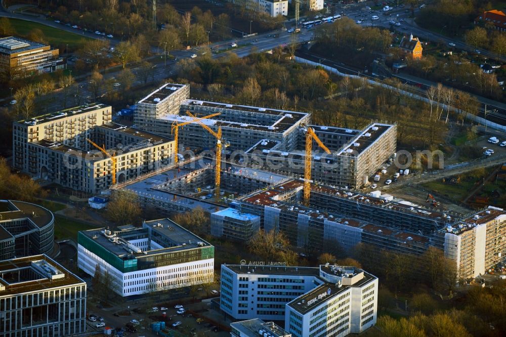 Aerial photograph Hamburg - Construction site to build a new multi-family residential complex Pergolenviertel in the district Winterhude in Hamburg, Germany