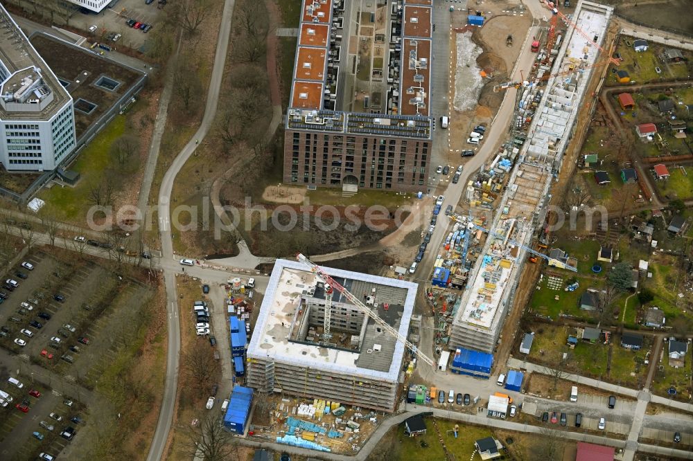 Hamburg from above - Construction site to build a new multi-family residential complex Pergolenviertel on Winterlindenweg - Hebebrandstrasse - Dakarweg in the Winterhude district in Hamburg, Germany