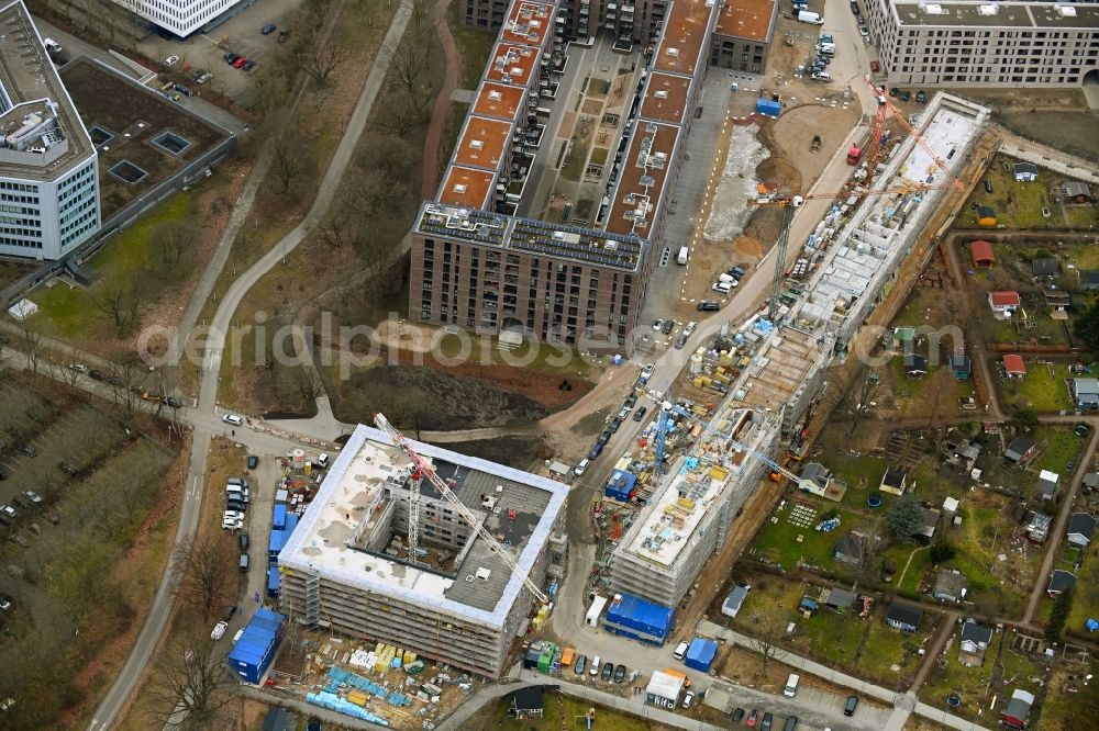 Hamburg from the bird's eye view: Construction site to build a new multi-family residential complex Pergolenviertel on Winterlindenweg - Hebebrandstrasse - Dakarweg in the Winterhude district in Hamburg, Germany