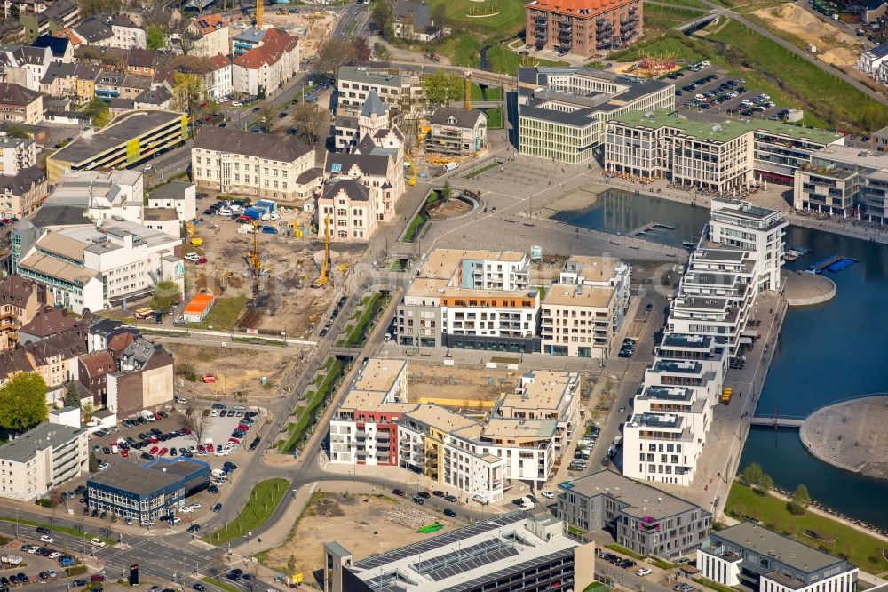 Dortmund from the bird's eye view: Construction site for construction of a multi-family house residential area at Phoenix Lake other Hoerder Brook Parkway in Dortmund in North Rhine-Westphalia