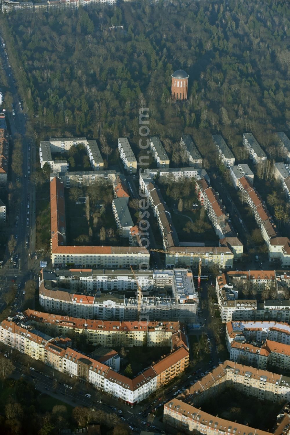 Berlin from the bird's eye view: Construction site to build a new multi-family residential complex of ACCENTRO GmbH on Presselstrasse Steglitz in Berlin in Germany