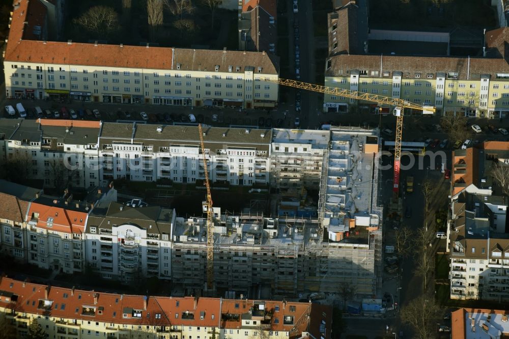 Berlin from above - Construction site to build a new multi-family residential complex of ACCENTRO GmbH on Presselstrasse Steglitz in Berlin in Germany