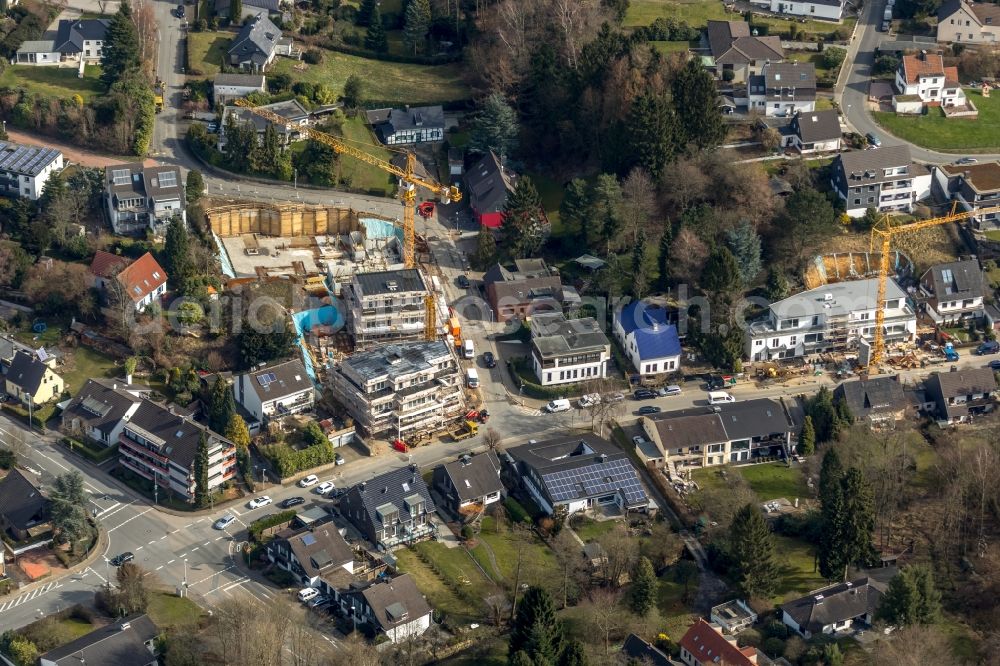 Aerial image Mülheim an der Ruhr - Construction site to build a new multi-family residential complex on Priesters Hof corner Rumbachtal in Muelheim on the Ruhr in the state North Rhine-Westphalia, Germany